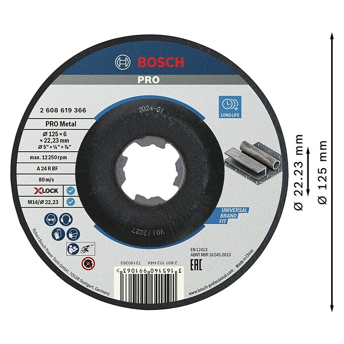 Bosch Professional Disco de desbaste X-Lock Expert for Metal A 30 T BF (Apto para: Metal, Diámetro disco: 125 mm, Espesor disco: 6 mm)