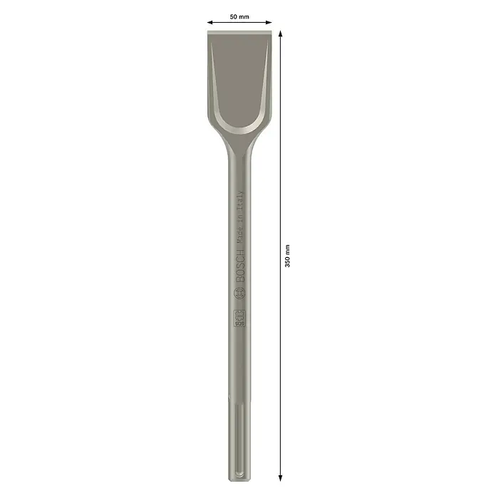 Bosch Spatmeißel Long Life - SDS Max, Breite: 50 mm, 1 Stk. - Bosch SDS max Flachmeißel, 50 mm breit und 350 mm lang, aus grauem Metall.