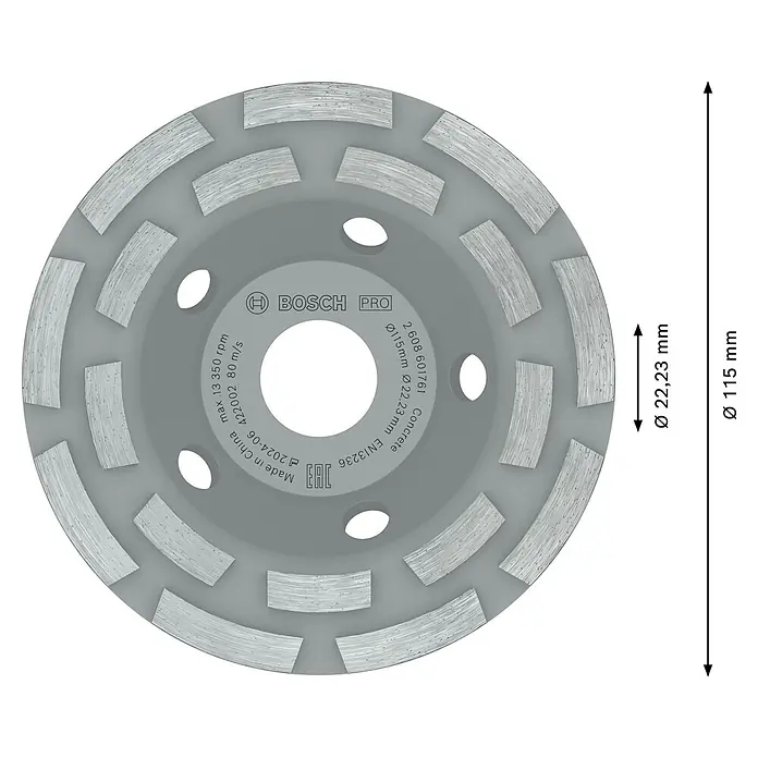 Bosch Expert Diamant-Topfscheibe for Concrete - Durchmesser Scheibe: 115 mm, Höhe Segment: 5 mm, Bohrung: 22,23 mm - Bosch Pro Diamantschleifteller für Beton, grau/silber, Ø 115 mm, Bohrung Ø 22,23 mm.