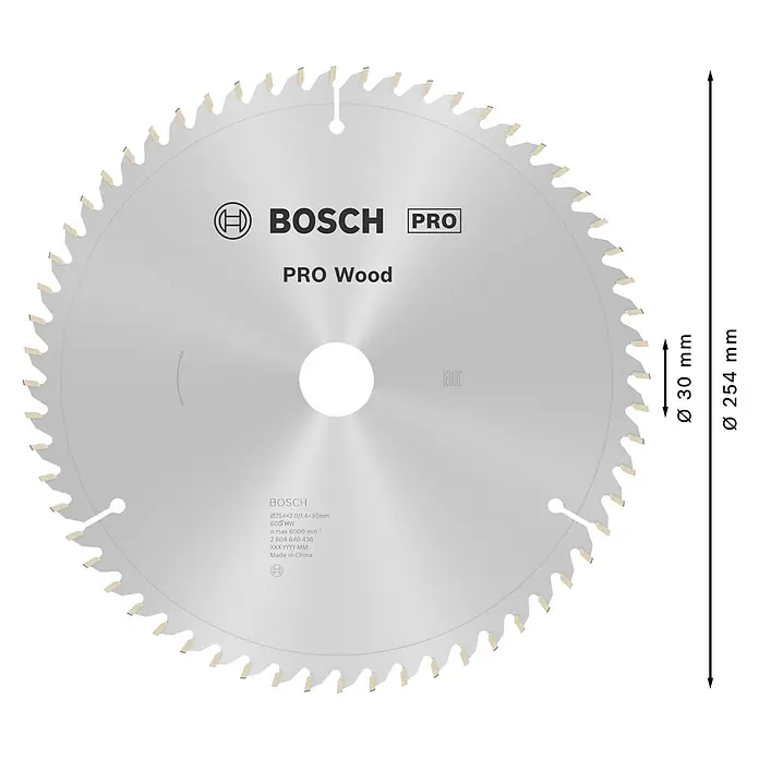 Bosch Kreissägeblatt Optiline Wood - 254 mm, Bohrung: 30 mm, Anzahl Zähne: 60 Stk., 1 Stk. - Bosch PRO Wood Kreissägeblatt, metallicgrau mit Hartmetallzähnen, 254mm Durchmesser, zum Holzsägen.