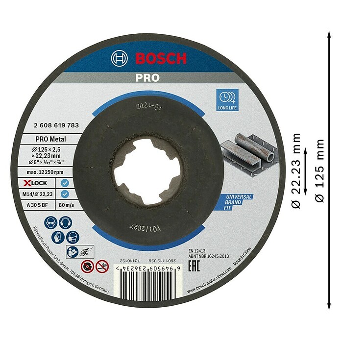 Bosch Professional X-Lock Disco de corte X-Lock Expert A 30 S BF (Diámetro disco: 125 mm, Espesor disco: 2,5 mm, Apto para: Metal)
