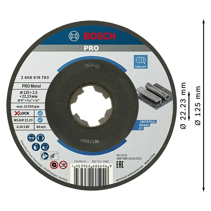 Bosch Professional X-Lock Trennscheibe Expert for Metal A 30 S BF gekröpft - Durchmesser Scheibe: 125 mm, Stärke Scheibe: 2,5 mm, Geeignet für: Metall - Bosch PRO dunkelgraue Metalltrennscheibe, X-LOCK kompatibel, 125mm Durchmesser, für Winkelschleifer.