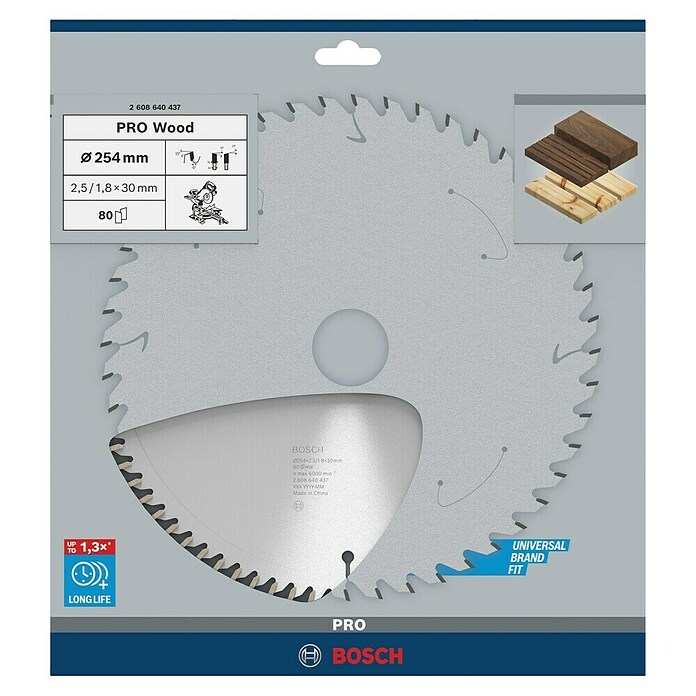 Bosch Kreissägeblatt (Durchmesser: 254 mm, Bohrung: 30 mm, Anzahl Zähne: 80 Zähne)