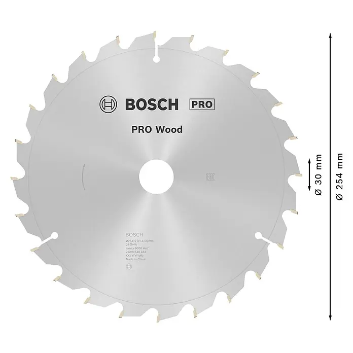 Bosch Kreissägeblatt Optiline Wood - 254 mm, Bohrung: 30 mm, Anzahl Zähne: 24 Stk. - Bosch PRO Wood Kreissägeblatt, silber, mit 24 Zähnen, 254 mm Durchmesser und 30 mm Bohrung, für Holz.