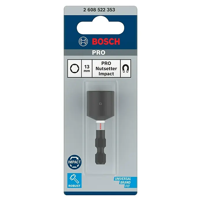 Bosch Inserto para llaves de vaso Impact Control - Ancho de llave: 13 mm, Tamaño de accionamiento: ¼'' hexágono exterior - Punta atornillador Bosch PRO Impact Nutsetter, 13mm, robusta y compatible universalmente.