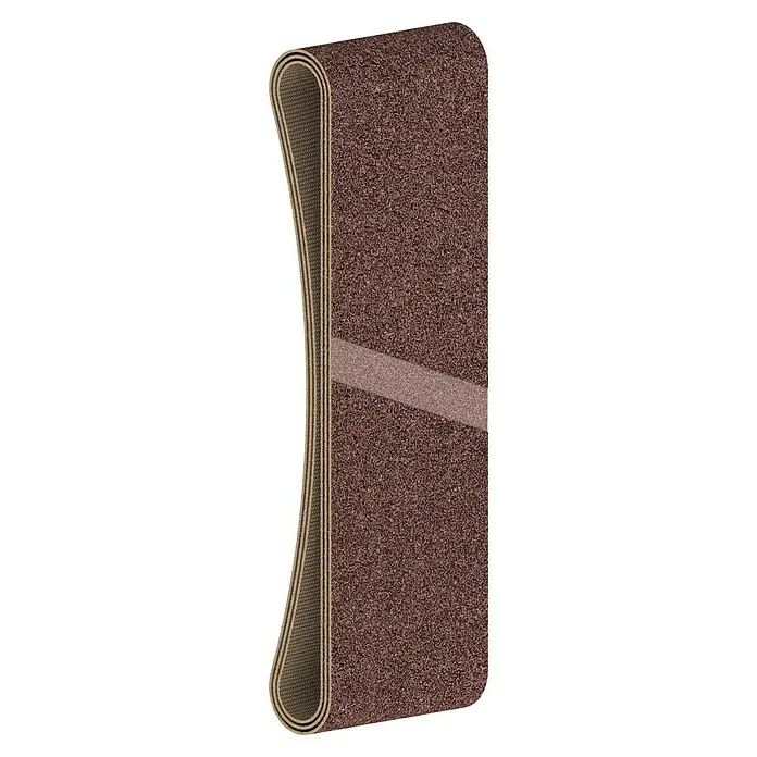 Bosch Schleifband-Set X440 Best for Wood and Paint - 75 x 508 mm, Körnung: 60 - 100, 3 Stk. - Nahaufnahme eines braunen Fußabtreters mit einem helleren Streifen in der Mitte und einem gerollten Rand.