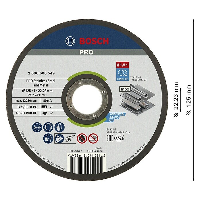 Bosch Professional Rezalna plošča Rapido Expert for Inox  (Premer diska: 125 mm, Primerno za: Nerjavno jeklo) | 2574 - Trennscheiben | BCDD - Zubeh  Winkelschleifer/Trennscheiben | BCD - Maschinenzubehör | BC - Maschinenzubehör | B - Werkz/Masch/Maschzubeh/Auto | BAUHAUS