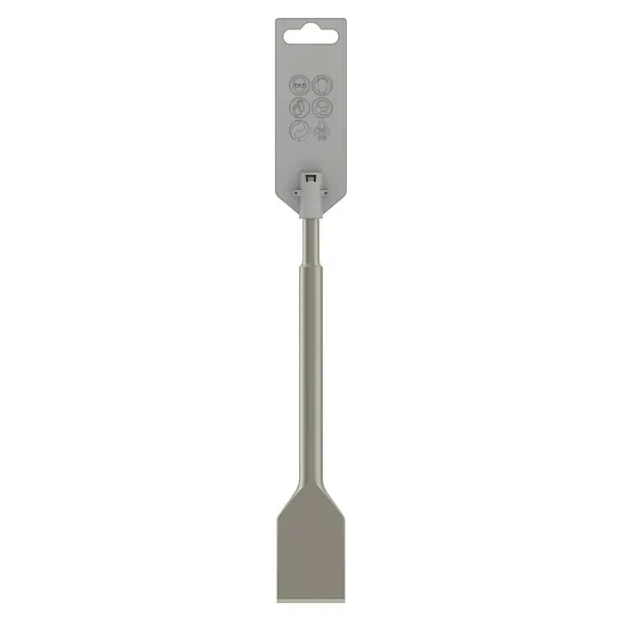Bosch SDS-Plus-Spatmeißel Long Life - Länge: 250 mm - Das Bild zeigt ein Hinweisschild an einem Ständer, das Sicherheitsanweisungen mit Piktogrammen darstellt und auf Arbeitsschutzmaßnahmen hinweist.