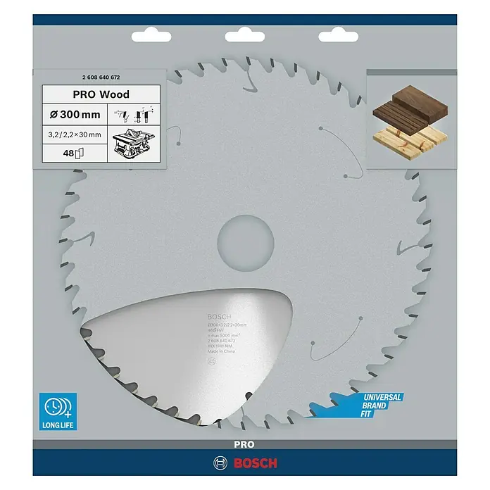 Bosch Kreissägeblatt Pro Wood - 300 mm, Bohrung: 30 mm, Anzahl Zähne: 48 Stk. - Bosch Kreissägeblatt PRO Wood, Durchmesser 300 mm, ideal für saubere Holzschnitte in verschiedenen Anwendungen.