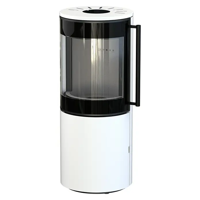 Kaminofen Xena 310 - 7,1 kW - 7,6 kW, Raumheizvermögen: 200 m³, Material Verkleidung: Stahl, Weiß - Ein moderner Kaminofen mit Glasfront, der Wärme und Stil in jeden Raum bringt. Die schlanke Bauweise macht ihn zu einem echten Hingucker.
