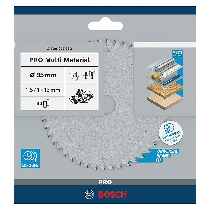 Bosch Disco de sierra (Diámetro: 85 mm, Orificio: 15 mm, Número de dientes: 30 dientes)
