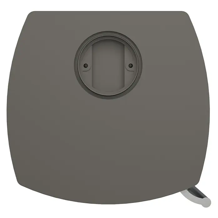 Kaminofen Alpha - 6 kW, Raumheizvermögen: 172 m³, Material Verkleidung: Stahl, Farbe Verkleidung: Gussgrau - Graue Tischplatte mit einer runden Aussparung in der Mitte, ideal für Büros oder Konferenzräume. Stilvolles Design.