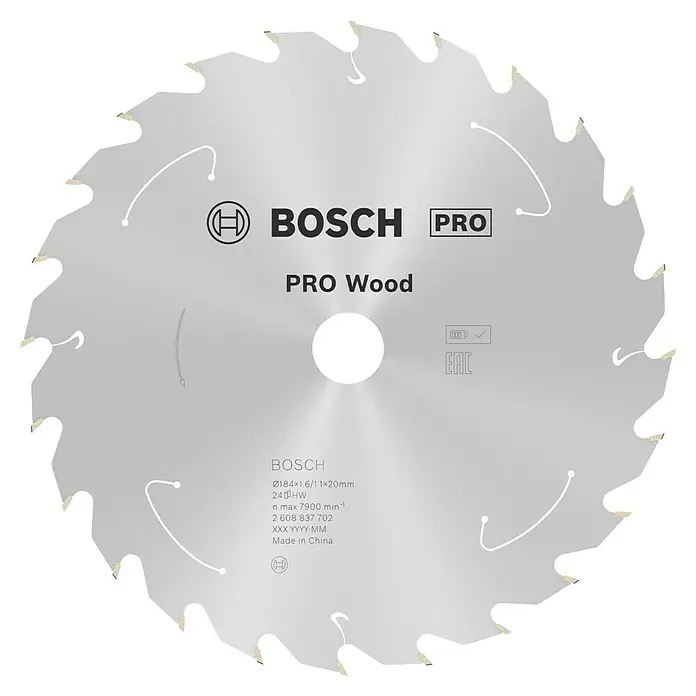 Bosch Kreissägeblatt Standard for Wood - 184 mm, Bohrung: 20 mm, Anzahl Zähne: 24 Stk. - Das Bosch Pro Wood Kreissägeblatt mit einem Durchmesser von 184 mm, ideal für saubere Schnitte in Holz.