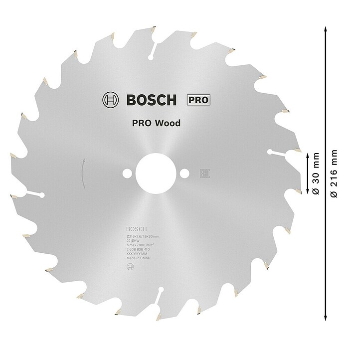 Bosch Disco de sierra (Diámetro: 216 mm, Orificio: 30 mm, Número de dientes: 22 dientes)