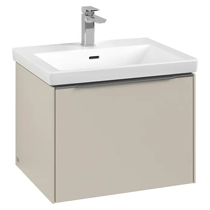 Villeroy & Boch Subway 3.0 Waschbeckenunterschrank - Cashmere Grey, Anzahl Schubladen: 1 Stk., Farbe Griff: Monochrom, B x T x H: 57,2 x 47,8 x 42,9 cm - Modernes Badmöbel-Set mit Waschtisch in Weiß und Unterschrank in Beige. Zeitloses Design für ein stilvolles Badezimmer.
