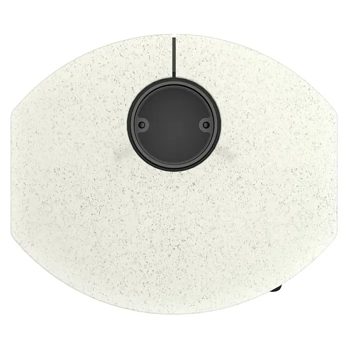 Kaminofen Cumulus Limestone - 7 kW, Raumheizvermögen: 200 m³, Schwarz - Eine Draufsicht auf einen modernen, runden Tisch mit einer hellen Tischplatte und einer dunklen, kreisförmigen Öffnung in der Mitte.