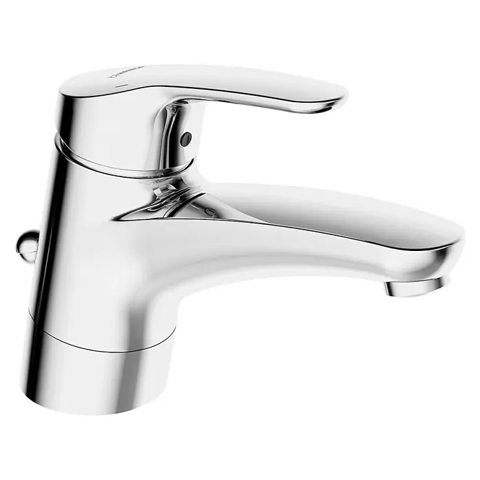 Hansa Mix Waschtischarmatur - Mit Zugstange, Chrom, Glänzend, Schwenkbar - Nahaufnahme einer glänzenden Chrom-Waschtischarmatur mit schlankem Auslauf und Hebel zur einfachen Steuerung. Elegantes Design für moderne Badezimmer.
