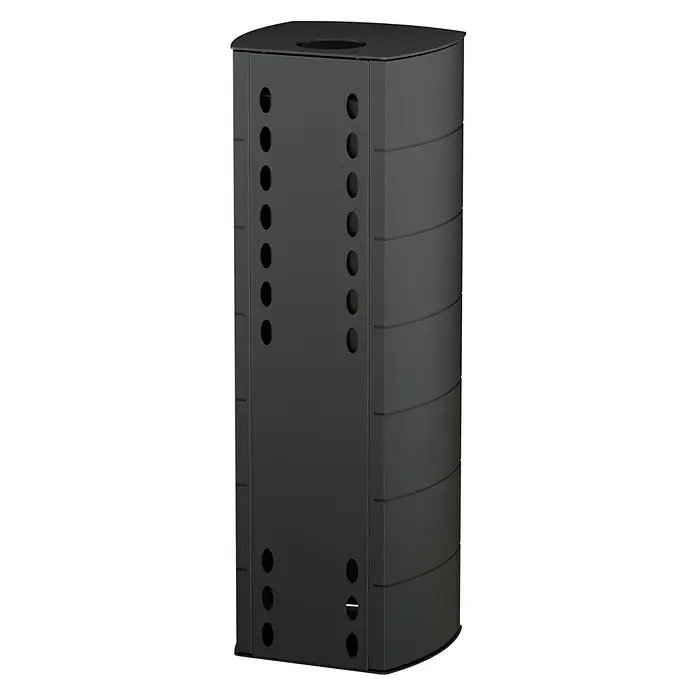 Kaminofen Alpha Ring - 6 kW, Raumheizvermögen: 172 m³, Material Verkleidung: Stahl, Farbe Verkleidung: Schwarz - Schwarzer, würfelförmiger, modularer Komposter mit Belüftungslöchern und abgerundeten Kanten für den Garten.