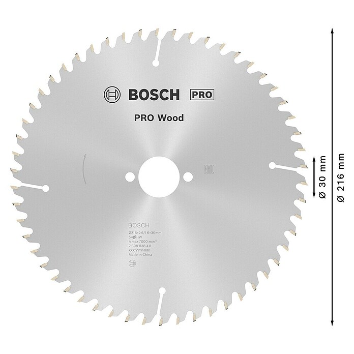 Bosch Disco de sierra (Diámetro: 216 mm, Orificio: 30 mm, Número de dientes: 54 dientes)