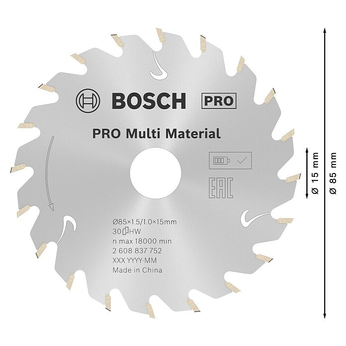Bosch Disco de sierra (Diámetro: 85 mm, Orificio: 15 mm, Número de dientes: 30 dientes)