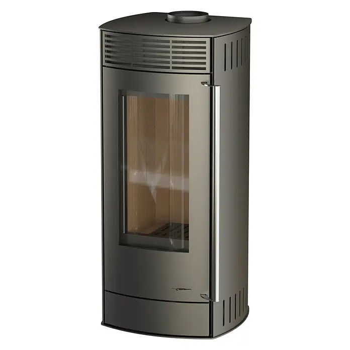 Kaminofen Alpha - 6 kW, Raumheizvermögen: 172 m³, Material Verkleidung: Stahl, Farbe Verkleidung: Gussgrau - Elegantes Kaminofen-Design.