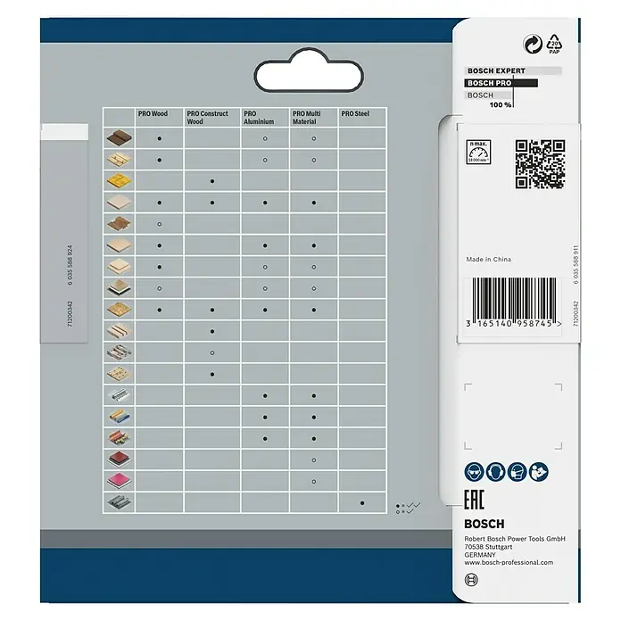 Bosch Disco de sierra Standard for Multimaterial - 85 mm, Orificio: 15 mm, Número de dientes: 30 ud. - Embalaje de accesorio Bosch con tabla de compatibilidad de materiales para madera, metal y aplicaciones multi-material.