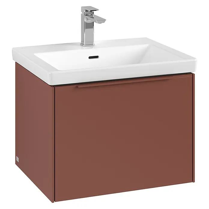 Villeroy & Boch Subway 3.0 Waschbeckenunterschrank - Wine Red, Anzahl Schubladen: 1 Stk., Farbe Griff: Monochrom, B x T x H: 57,2 x 47,8 x 42,9 cm - Waschtischunterschrank in Braun mit modernem Design und rechteckigem Waschbecken für ein stilvolles Badezimmer.