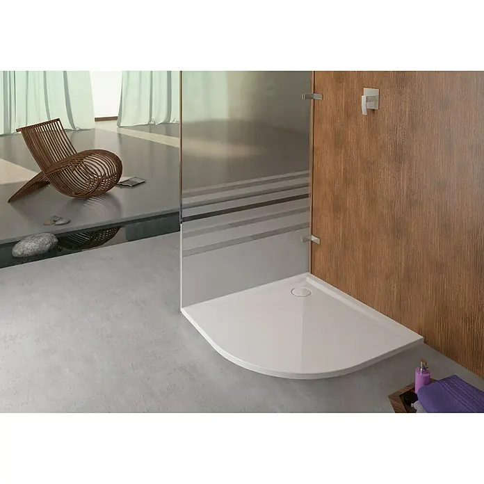 Hoesch Duschwanne Muna - L x B: 90 x 90 cm, Verbundwerkstoff, Weiß - Elegante, weiße Duschwanne mit abgerundeter Ecke für ein stilvolles Badezimmerdesign mit minimalistischer Ästhetik und funktionalem Design.