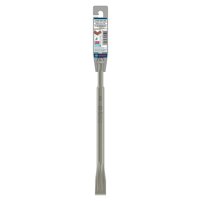 Bosch Cincel plano Long Life - 1 ud., Diámetro de la broca: 20 mm, 250 mm - Imagen del producto de un cincel Bosch SDS plus-5C con una longitud de 250 mm para martillos perforadores, ideal para trabajos de demolición precisos.