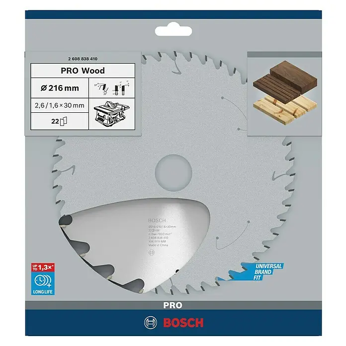 Bosch Kreissägeblatt Pro Wood - 216 mm, Bohrung: 30 mm, Anzahl Zähne: 22 Stk. - Bosch Kreissägeblatt PRO Wood mit 216mm Durchmesser, ideal für präzise Holzschnitte in Handwerk und Industrie.