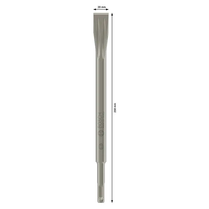 Bosch Cincel plano Long Life - 1 ud., Diámetro de la broca: 20 mm, 250 mm - Cincel plano Bosch SDS Plus gris plateado, 20x250mm.