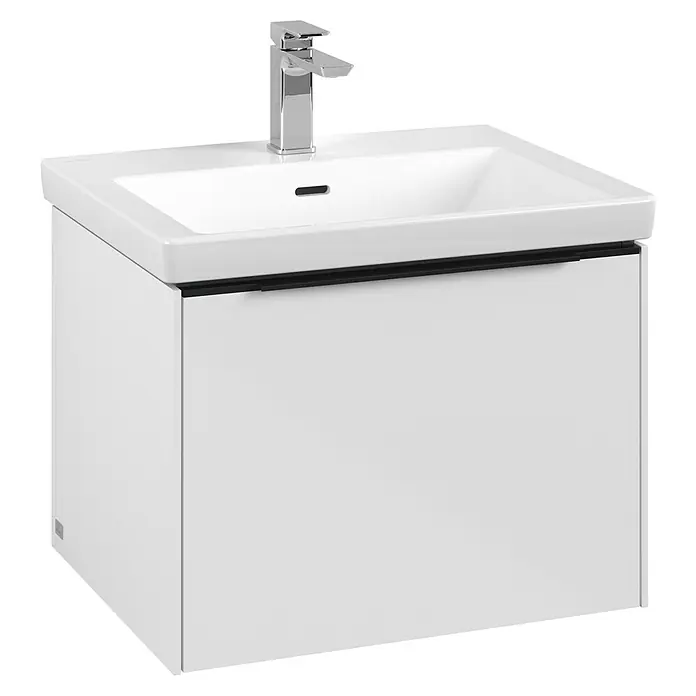 Villeroy & Boch Subway 3.0 Waschbeckenunterschrank - Brilliant White, Anzahl Schubladen: 1 Stk., Farbe Griff: Volcano Black, B x T x H: 57,2 x 47,8 x 42,9 cm - Dieser Waschtischunterschrank in Weiß besticht durch sein schlichtes Design und die hochwertige Verarbeitung. Ideal für moderne Badezimmer.