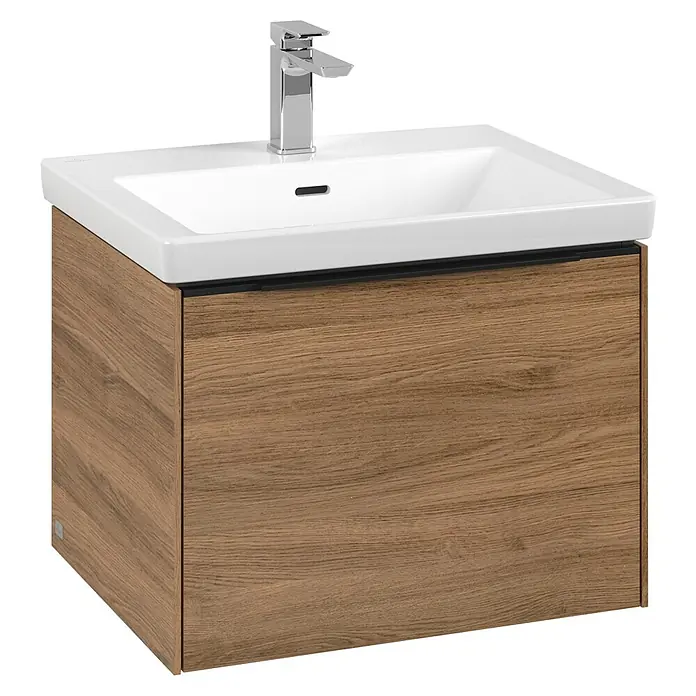 Villeroy & Boch Subway 3.0 Waschbeckenunterschrank - Kansas Oak, Anzahl Schubladen: 1 Stk., Farbe Griff: Volcano Black, B x T x H: 57,2 x 47,8 x 42,9 cm - Elegantes Waschbecken mit Holzunterschrank. Das moderne Design zeichnet sich durch klare Linien und eine hochwertige Verarbeitung aus. Ideal für jedes Badezimmer.