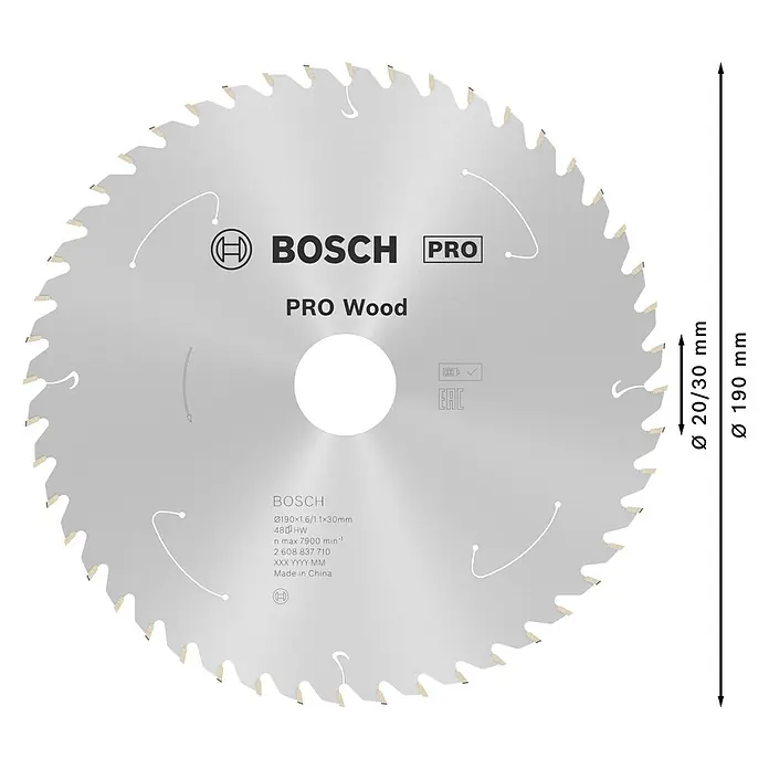 Bosch Kreissägeblatt Standard for Wood - 190 mm, Bohrung: 30 mm, Anzahl Zähne: 48 Stk. - Bosch PRO Metallsägeblatt für Holz, 190mm Durchmesser, 48 Zähne, mit 20/30mm Bohrung.