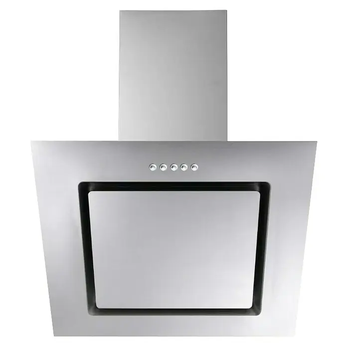 Flex-Well Valero Küchenzeile Typ 5 - Breite: 280 cm, Weiß, Mit Elektrogeräten - Nahaufnahme einer Dunstabzugshaube aus Edelstahl mit minimalistischem Design und integrierten Bedienelementen.