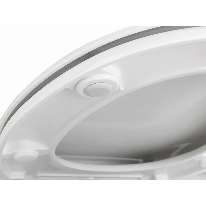 Wenko WC-Sitz Rieti - Duroplast, Schwarz, Mit Absenkautomatik - Nahaufnahme eines weißen WC-Sitzes mit Dämpfern, der Komfort und Hygiene im Badezimmer vereint.