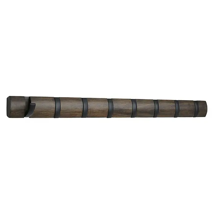 Umbra Garderobenleiste Flip - L x B x H: 81,3 x 2,5 x 7,6 cm, Anzahl Haken: 8 Stk., Walnuss - Elegante, ausziehbare Holzgarderobe mit schwarzen Akzenten. Perfekt für Flur oder Schlafzimmer zur platzsparenden Aufbewahrung.