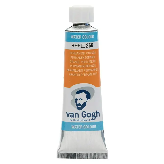 Talens Van Gogh Acuarela - Anaranjado permanente, 10 ml, Tubo - Imagen de un tubo de pintura de acuarela Van Gogh en naranja permanente, código de color 266, ideal para artistas y aficionados.