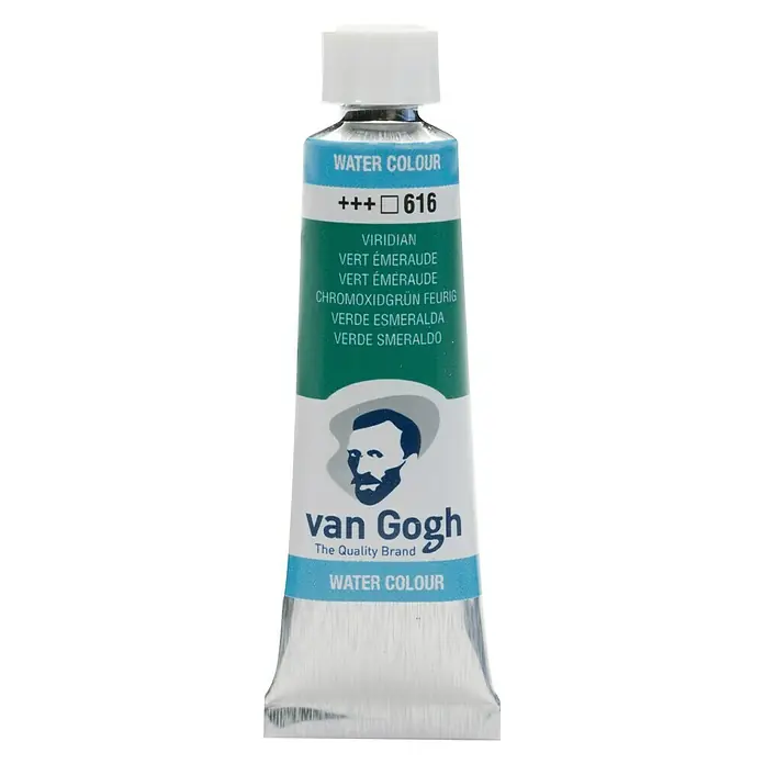 Talens Van Gogh Acuarela - Verde esmeralda, 10 ml, Tubo - Un tubo de pintura acuarela Van Gogh en Viridian (616) con la imagen de Vincent van Gogh. Ideal para artistas y aficionados.