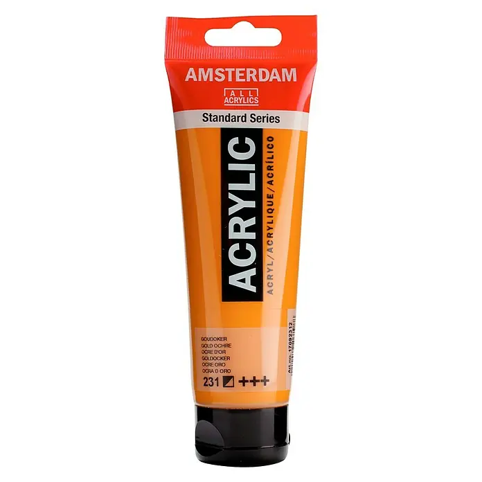 Talens Amsterdam Pintura acrílica Standard - Ocre oro, 120 ml, Tubo - Tubo de pintura acrílica Amsterdam en ocre dorado, ideal para artistas y aficionados que valoran la calidad y los colores vibrantes.