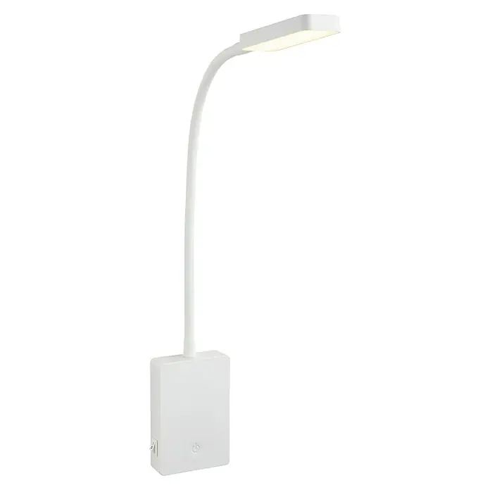Briloner LED-Leseleuchte Cielo - Höhe: 56 cm, Weiß - Nahaufnahme einer minimalistischen, weißen Schreibtischleuchte mit einem schlanken Design und integrierter LED-Beleuchtung.