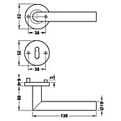 Zimmertürgarnitur (Türstärke: 38 - 42 mm, Buntbart BB, Edelstahl, Form Drücker: Gerade)