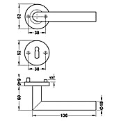 Zimmertürgarnitur (Türstärke: 38 - 42 mm, Profilzylinder PZ, Edelstahl, Form Drücker: Gerade)