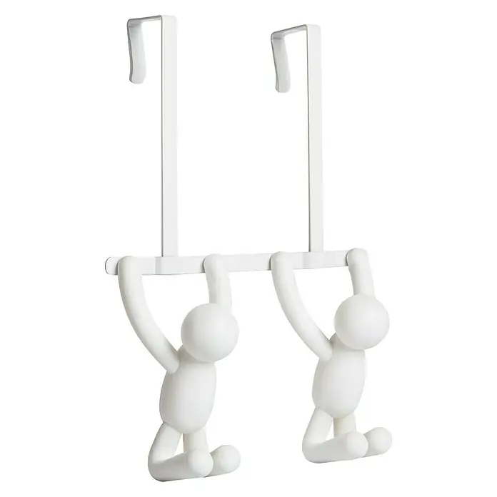Umbra Türgarderobe Buddy - L x B x H: 22 x 6 x 32 cm, Anzahl Haken: 2 Stk., Weiß - Weiße Türgarderobe mit zwei kleinen Figuren, die sich an einer Stange festhalten. Praktische und dekorative Aufbewahrungslösung.