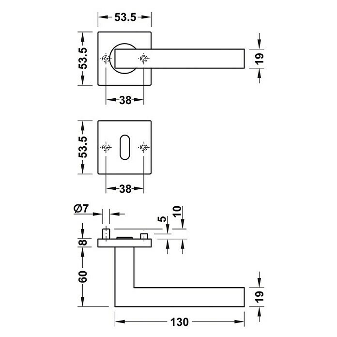 Startec Zimmertürgarnitur LDH 2166 (Türstärke: 38 - 42 mm, Buntbart BB, Edelstahl, Form Drücker: Gerade)