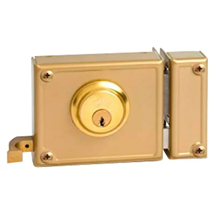 JiS Cerradura con cerrojo 25-10 - Tipo de bloqueo: Cerradura de bombín, DIN-derecha, Puerta exterior - Una cerradura de sobreponer dorada, ideal para añadir seguridad extra. El diseño robusto ofrece protección fiable para cualquier puerta.