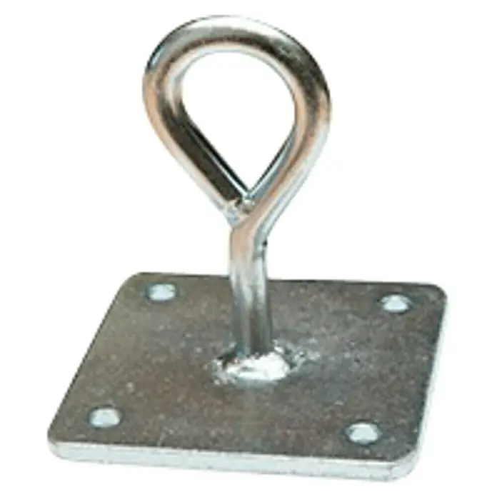Micel Gancho - Plateado, Con anillo, Específico para: Hamacas - Ojal de metal con placa de montaje cuadrada, ideal para la fijación segura y la suspensión de objetos.
