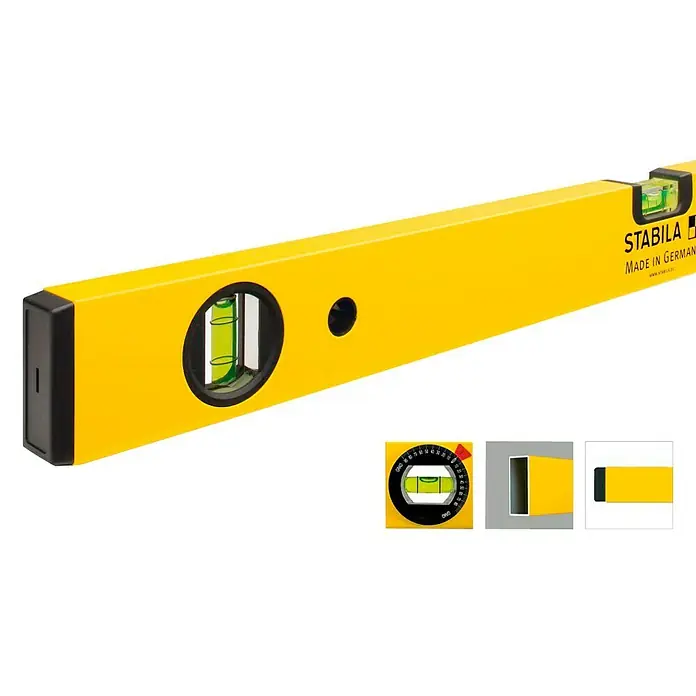 Stabila Wasserwaage Type 70 W - Länge: 100 cm, Anzahl Libellen: 2 Stk. - Gelbe Wasserwaage von Stabila, Made in Germany, mit integrierter Libelle und schwarzem Endstück für präzise Messungen.