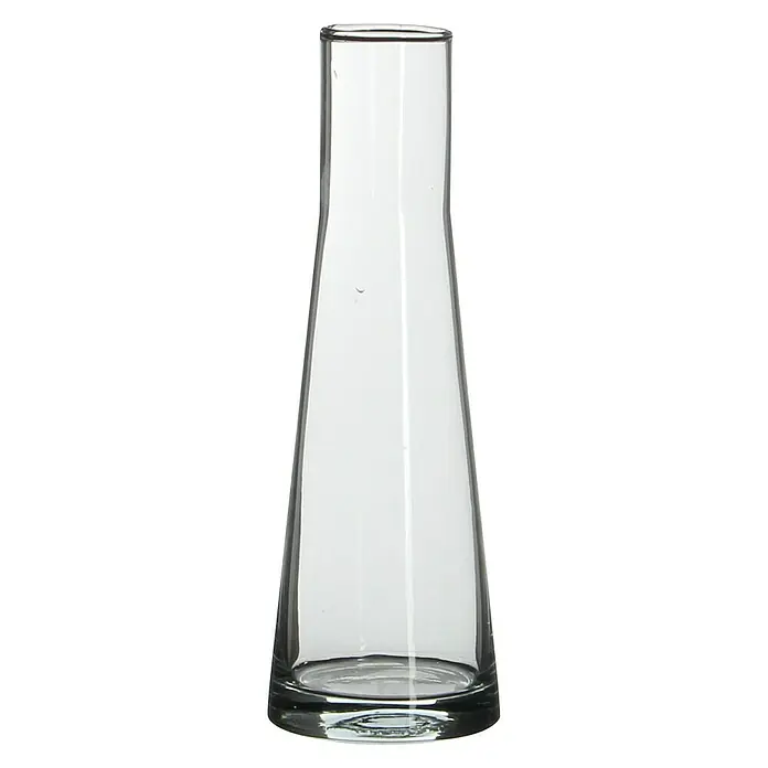 Jarrón Ixia - Ø x Al: 7 x 21 cm, Vidrio, Transparente - Primer plano de un elegante jarrón de vidrio transparente, con un diseño cónico, perfecto para exhibir flores individuales o como objeto decorativo minimalista.