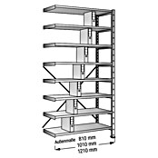 Scholz Aktenregal Anbauelement (Länge: 1.210 mm, Breite: 300 mm, Höhe: 2.640 mm, Traglast: 60 kg/Boden, Anzahl Böden: 8 Stk.)